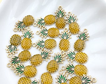 10/15/20pcs Enamel Pineapple Charms Plated Gold cute fruit pendant For DIY Earring necklace Bracelet jewelry Making craft Accessories