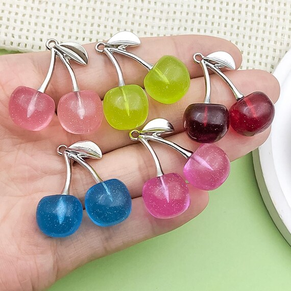 30-Piece Glass Cherry Charms For Jewelry Making - 3D Red Fruit Pendants With Loops