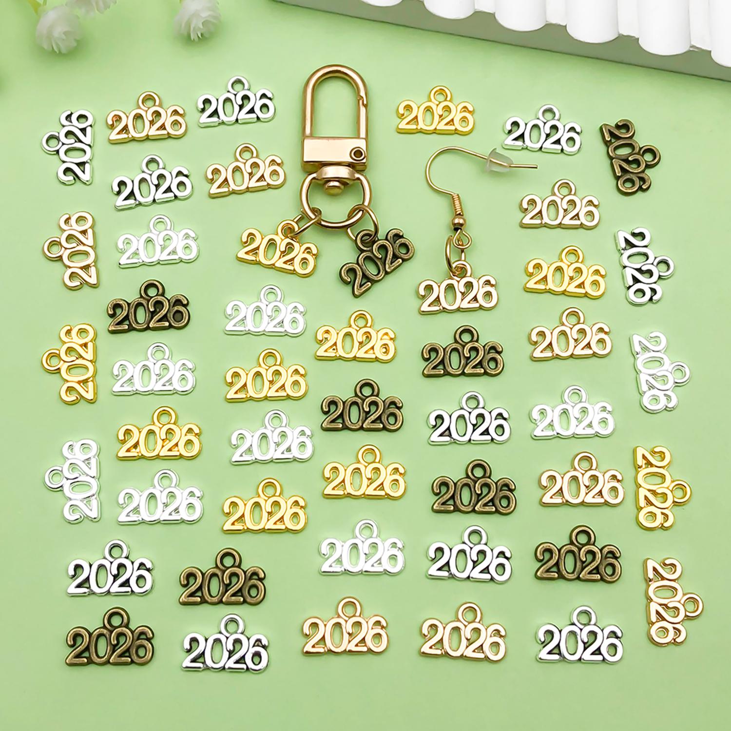 50pcs Alloy Year Charms 2026 Charms Pendant for Bracelets
