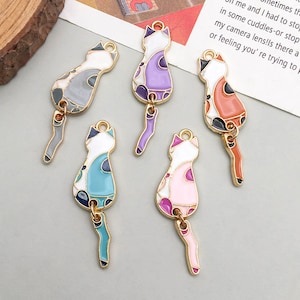 10pcs Enamel cat charm DIY Pendant for Bracelet Earrings Jewelry Making Accessories