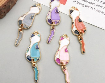 10pcs Enamel cat charm DIY Pendant for Bracelet Earrings Jewelry Making Accessories