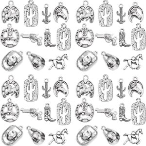 60pcs Antique Silver Western Cowboy Alloy Charms Pendant For Vintage Jewelry DIY Necklace Bracelet Craft Accessories