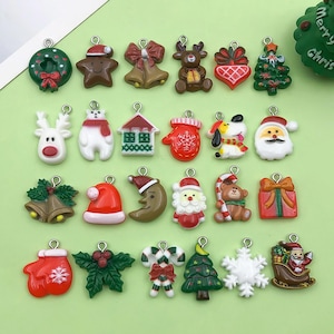 10/20pcs Christmas Resin Charms Gingerbread Man Santa Claus Pendant Snowman Jewelry Making Decorative Christmas for DIY Necklace Bracelet