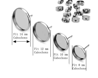 20/40/100PCS Wysokiej jakości kolczyki ze stali nierdzewnej bez niklu z oprawą 8 10 12 14 mm i zatyczką