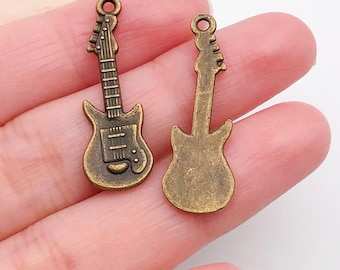 20 piezas de colgante de abalorios de guitarra de instrumento musical de bronce para pulseras, pendientes, collares, accesorios para hacer joyas