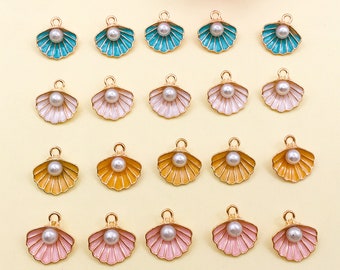 10/20pcs Enamel shell Charms pearl shell pendant For DIY Earring necklace Bracelet jewelry Making Accessories 15x16mm