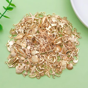 20/50/100pcs Random Mix Bulk Summer Assorted KC Gold Ocean Life Sea Animal Beach Pendants for DIY Bracelet Necklace Earrings Making Crafting