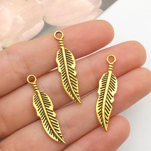 10/20/30pcs Gold feather Charm Pendant For Jewelry DIY Handmade earring Necklace Bracelet Craft Metal Accessories