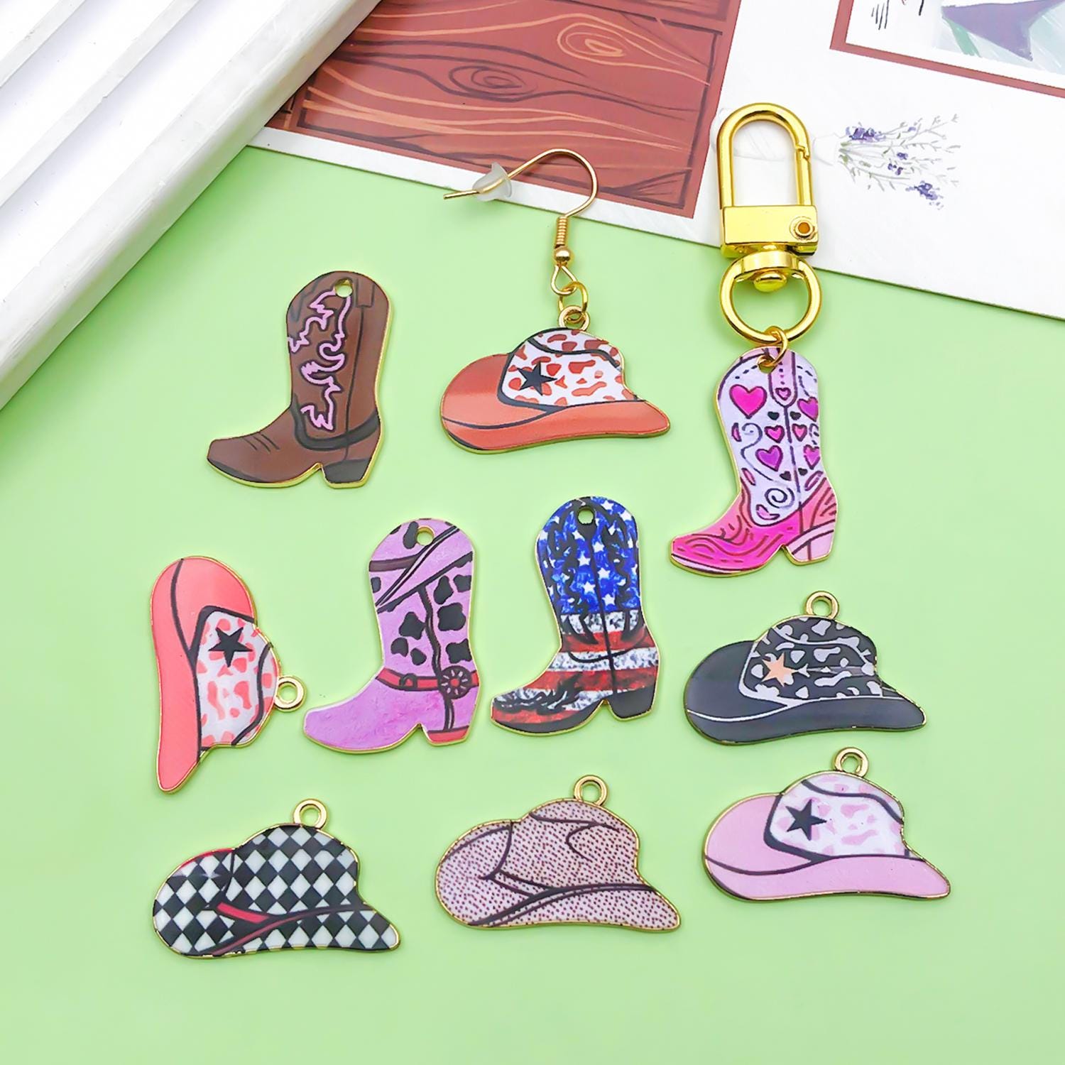 Set Collana E Bracciale Western Cowboy Per Donna, Oro, Con Ciondoli Cappello E Stivale, Gioielli Cowgirl