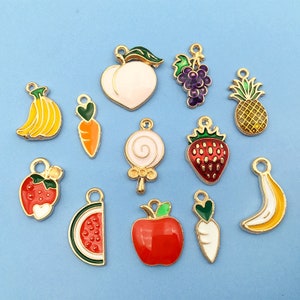 5/10/15PCS Fruit Charms Enamel Charms Fruit Theme Gold Tone Cute Fruit ...