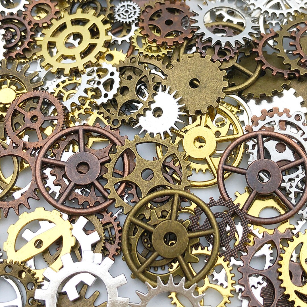 Tiardey 50g Steampunk-Tandwielset, Diverse Antieke Metalen Wielen Hangers Horloges voor DIY Sieraden Maken Accessoires Brons - Brons