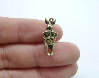 20pcs 8x22mm Antique Bronze 3d Alice Rabbit Bunny Charm Pendant c8330