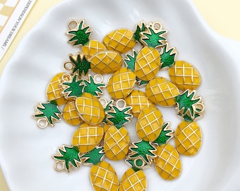 10/15/20pcs Enamel Pineapple Charms Plated Gold cute fruit pendant For DIY Earring necklace Bracelet jewelry Making craft Accessories