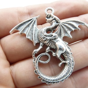 5 pcs 47x43mm Antique Silver  Vintage Brass Huge Large Flying Dragons Charms Pendants C6698