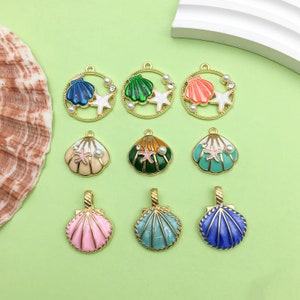 5pcs Zinc Alloy Enamel shell Charms，Gold Plated bracelet necklace Pendant for Fashion Jewelry Making Supply
