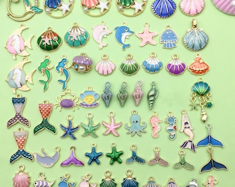 12/60pcs Bulk Enamel Marine Life Charm Starfish Shell Pendants for DIY Beach Jewelry Making Keychain Necklace Earrings Craft Accessories