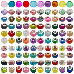 10PCS Acrylic Colorful Glass Beads Lager Hole Spacer Beads for Bracelets Necklace Earring Jewelry Making point diamond beads, striped beads