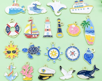 10/20pcs Enamel Nautical Series Charm Anchor Sailboat Beach Vacation Pendant for DIY Bracelet Necklace Earrings Jewelry Making Accessories