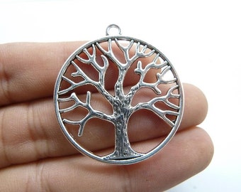 10pcs 34mm Antique Silver  Lovely Filigree Lager Round Tree Charm Pendant c8058