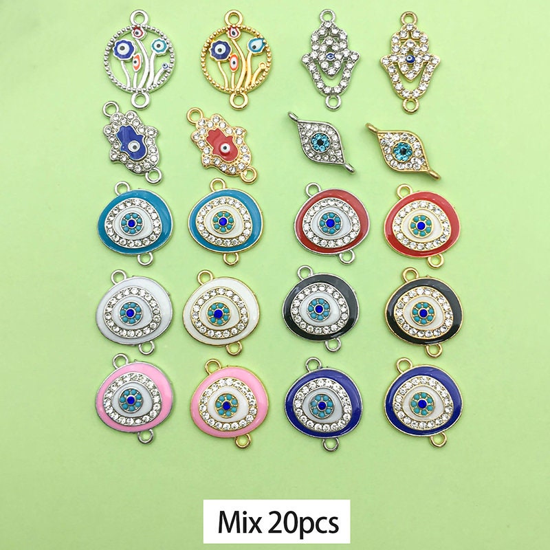 Mezcle 20 Piezas De Dijes De Metal Contra El Mal De Ojo, Conector De Diamantes De Imitación Contra El Mal De Ojo, Colgante De Oro - Plata Contra El Mal De Ojo