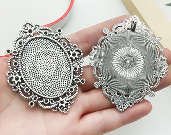 5pcs 30x40mm Inner Size Antique Bronze Oval Cameo Base Setting Charms Pendant For Jewelry Findings Making Accessory Craft Supplies 52x65mm