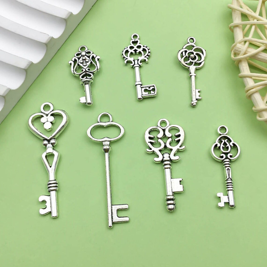 Filigree Key Rack Mix 20/30pcs Bulk Mini Antique Silver Filigree Flower Key Charm Pendant ...