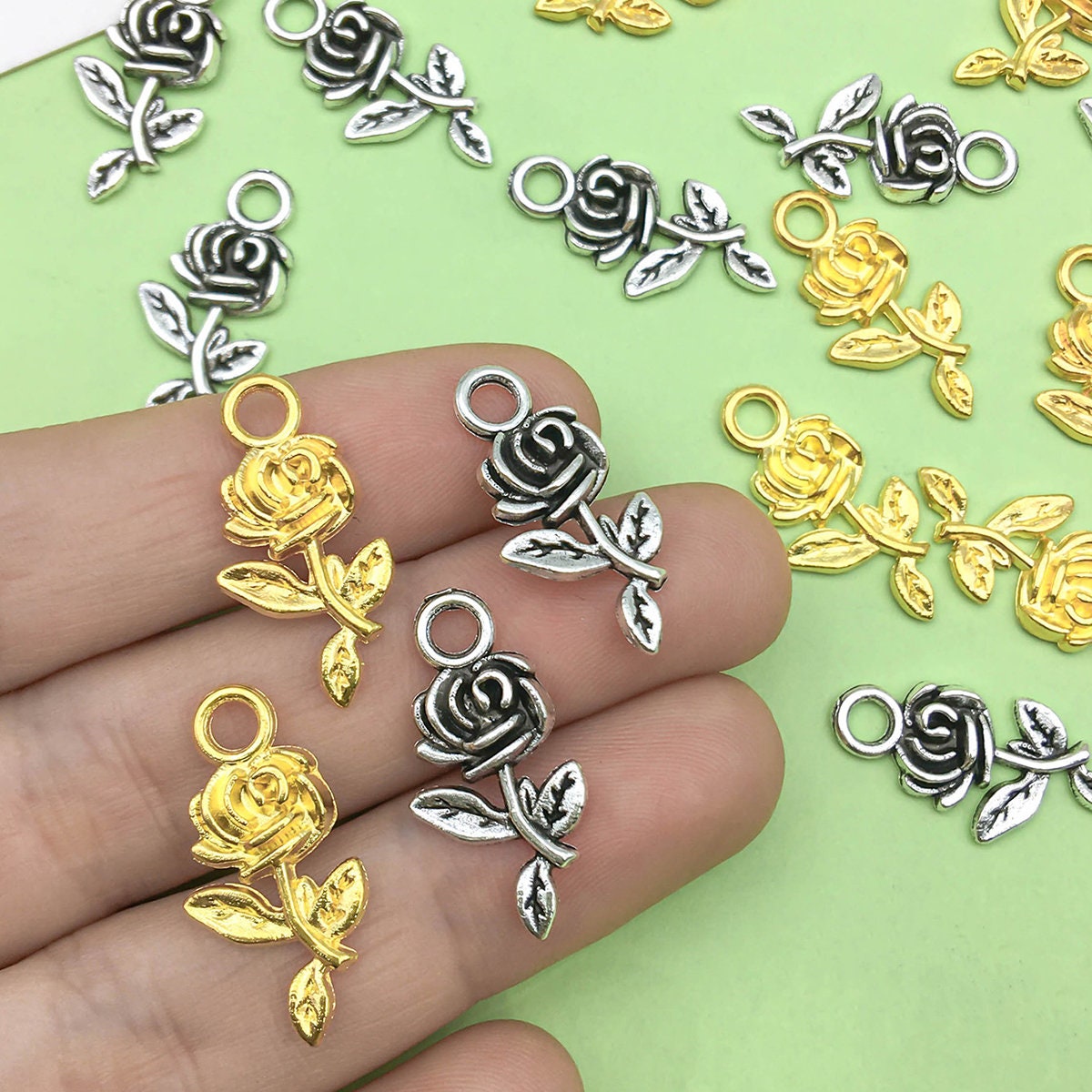 14K Gelbgold Rose Anhänger, Floral Botanischer Charme