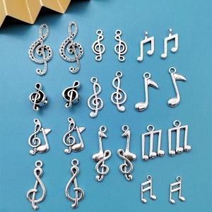 Mix20pcs bulk Antique Silver music note Charms pendant for DIY Bracelets Earrings Necklaces jewelry making Accessory