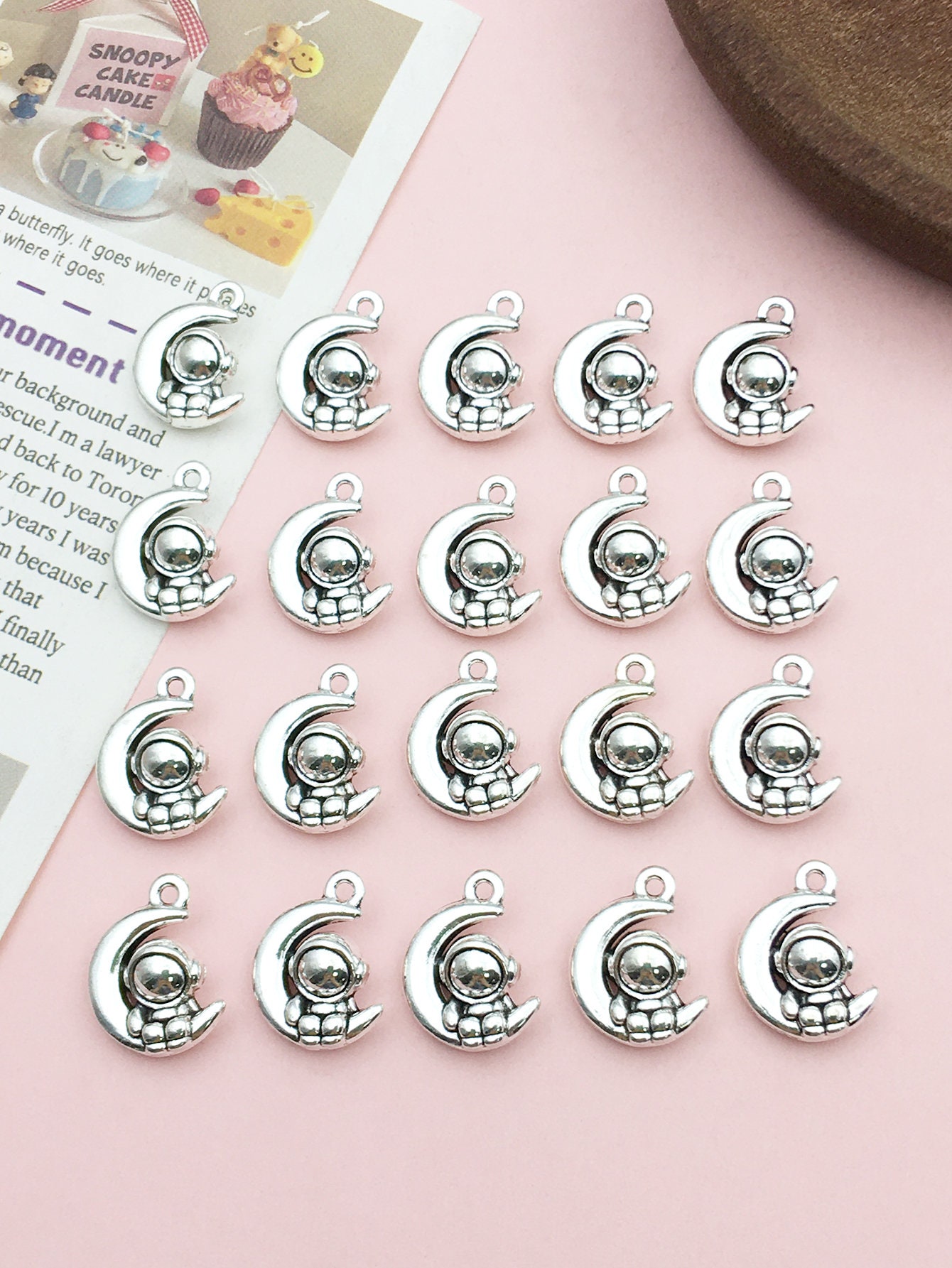 10/20/30pcs silver moon astronaut Charm Pendant For Jewelry DIY Handmade earring Necklace Bracelet Craft Metal Accessories