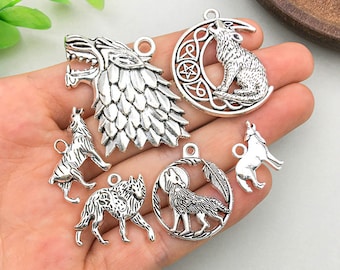 CHGCRAFT 80 Wolf-Anhänger – 8 Verschiedene Stile, Antik Silber, Für Schmuckbasteln & DIY