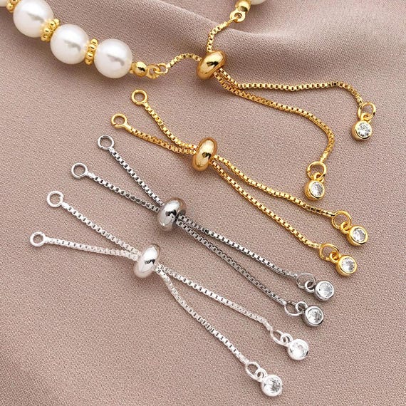 3/5/10pcs Brass 18K Real Gold Plated Adjustable Box Chains Rubber Slider Beads Bracelets Extender Chains forWoman Jewelry Making Accessories
