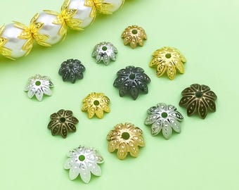 300pcs Flower Bead Cap Metal Flower Bead End Cap Floral Bead End Spacer for Jewelry Making DIY Craft Bracelet Earring Necklace Accessory