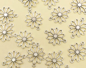 20pcs Antique Silver flower connection charm pendant For DIY Necklace bracelet Earring Jewelry Making Craft Accessory 24x26mm