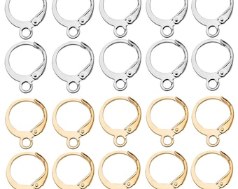 30/60/90 piezas de 12 × 15 mm, alambre plano para orejas, cierre de aretes, gancho de palanca, gancho de bucle abierto, gancho de palanca para aretes, suministros de joyería