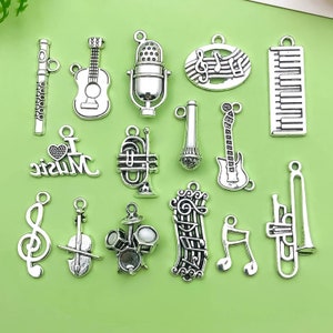 Mix15pcs bulk Antique Silver Music element microphone note Charms pendant for DIY Bracelets Earrings Necklaces jewelry making Accessory
