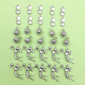 20/30pcs Mix bulk Antique Silver Sports Ball volleyball DIY Charms pendant for DIY Bracelets Earrings Necklaces jewelry making Accessory