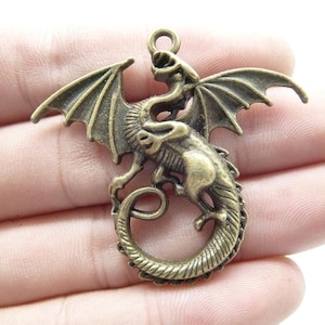5 pcs 47x43mm Antique Bronze Vintage Brass Huge Large Flying Dragons Charms Pendants C6329