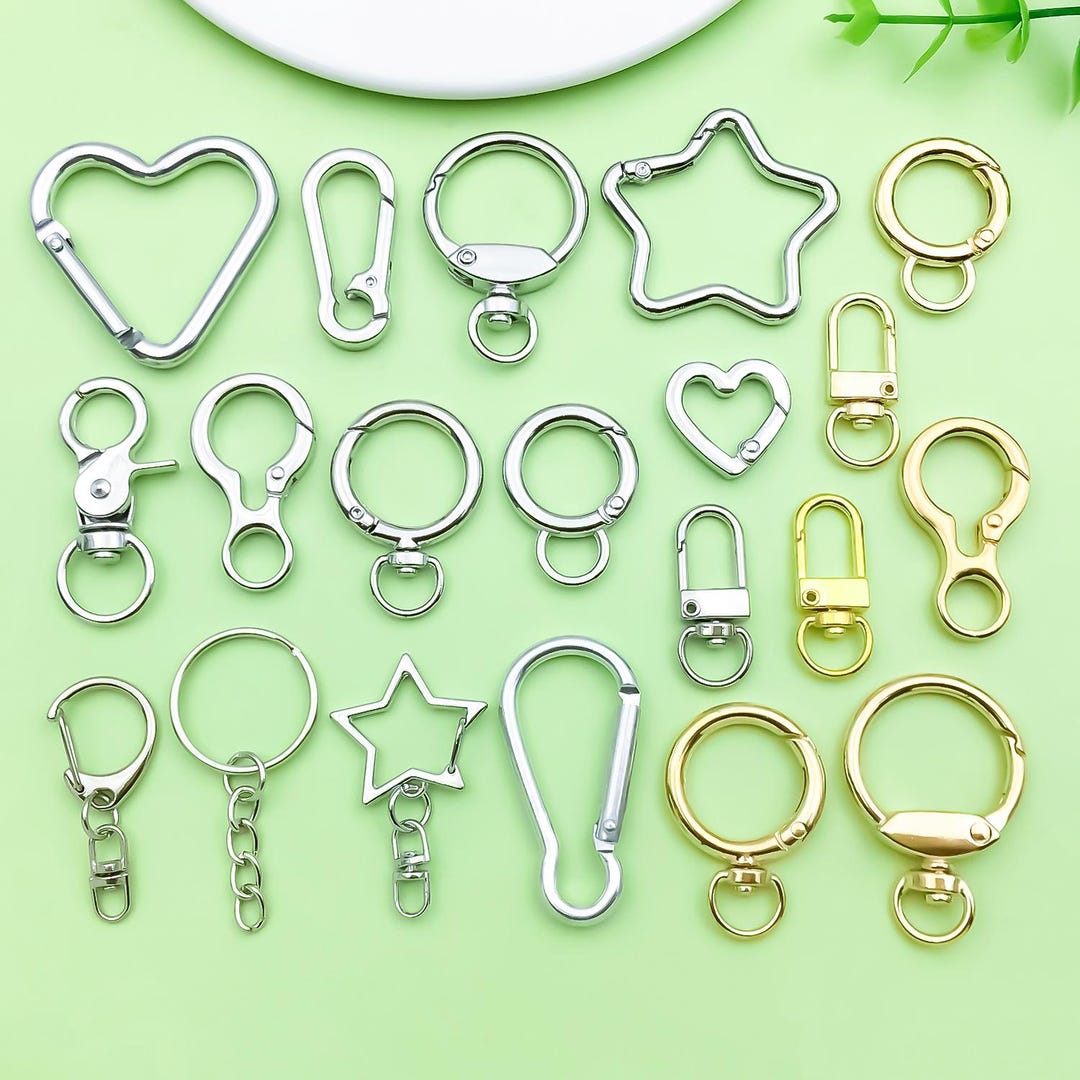 10pcs Heart-shaped Keychain Lobster Clasp Round Key Hook Metal