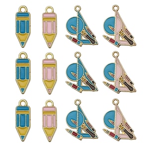 10pcs Graduation Enamel pencil ruler charm Alloy Charms Gold Plated Pendant For Earring Keychain Diy Jewelry Making Accessories Findings