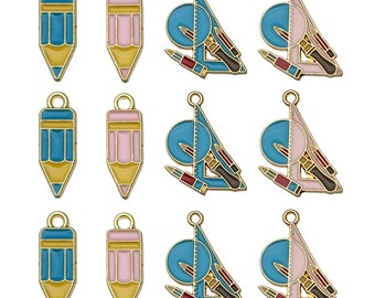 10pcs Graduation Enamel pencil ruler charm Alloy Charms Gold Plated Pendant For Earring Keychain Diy Jewelry Making Accessories Findings