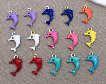 10pcs 8x12mm Cute Enamel Stainless Steel Dolphin Charms Mini Whale Animal Pendants for DIY Ocean Jewelry Making Crafts Accessories