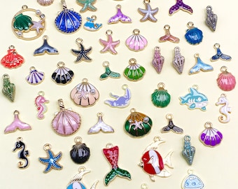 Mix50pcs bulk Enamel ocean Charms Collection starfish shell pendant for DIY Bracelets Earrings Necklaces Accessory