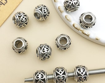 10pcs 10mm~12mm Antique Tibetan Silver Metal Alloy Big Hole Beads Loose Spacer Beads Fit European Charm Bracelets For Jewelry Making
