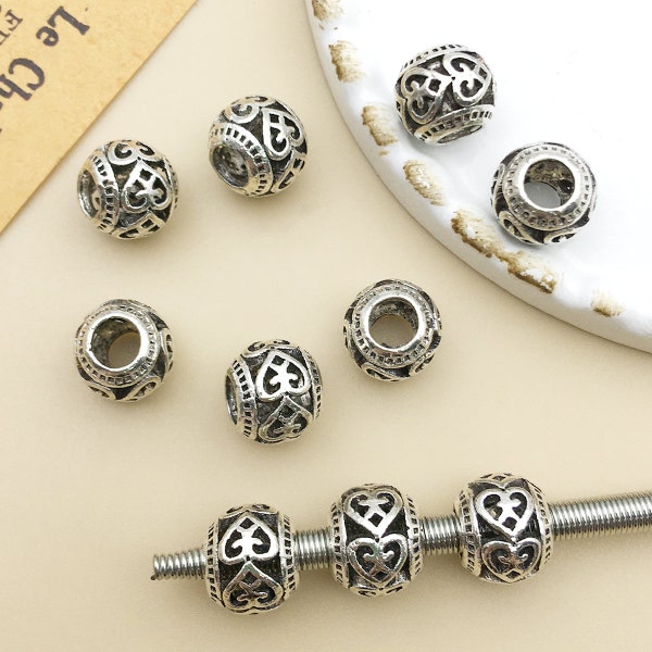 10pcs 10mm~12mm Antique Tibetan Silver Metal Alloy Big Hole Beads Loose Spacer Beads Fit European Charm Bracelets For Jewelry Making