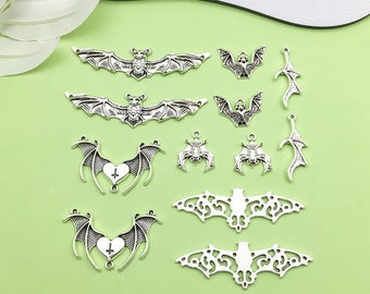 Mix 12pcs bulk Antique Silver bat halloween Charm DIY Charms pendant for DIY Bracelets Earrings Necklaces jewelry making Accessory