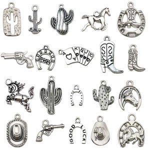 20 pezzi Western Cowboy Charm Argento Antico Stivali Cactus Ciondolo Fai da Te Collana Bracciale Portachiavi Gioielli Creazione Artigianato Accessori