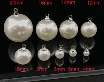 4/5/6/8/10/12/14/16/20mm Pearl Dangle Pendant, Round pendant, Round Pearl Charms, Jewelry Charm, Jewelry Making