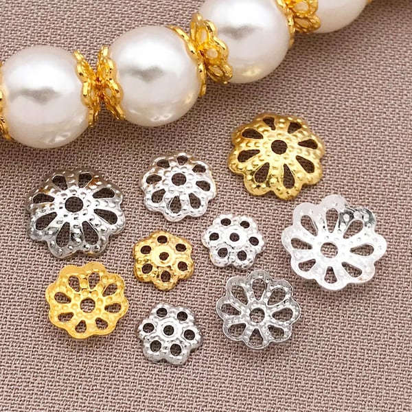 30/50/100pcs Real 18K Gold Plated Bead Cap Flower Bead Caps Bead End Caps Bead Spacers for DIY Earring Braceket Jewelry Making 5/6/8mm