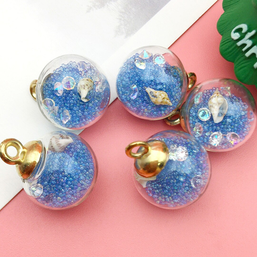 5/10/15pcs Blue Ocean Glass Ball Charms，charms and Pendants Charm
