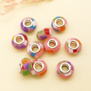 10/15/20pcs Large hole European spacer beads，rainbow Acrylic spacer beads，for DIY Pandora bracelet jewelry Handmade craft beads